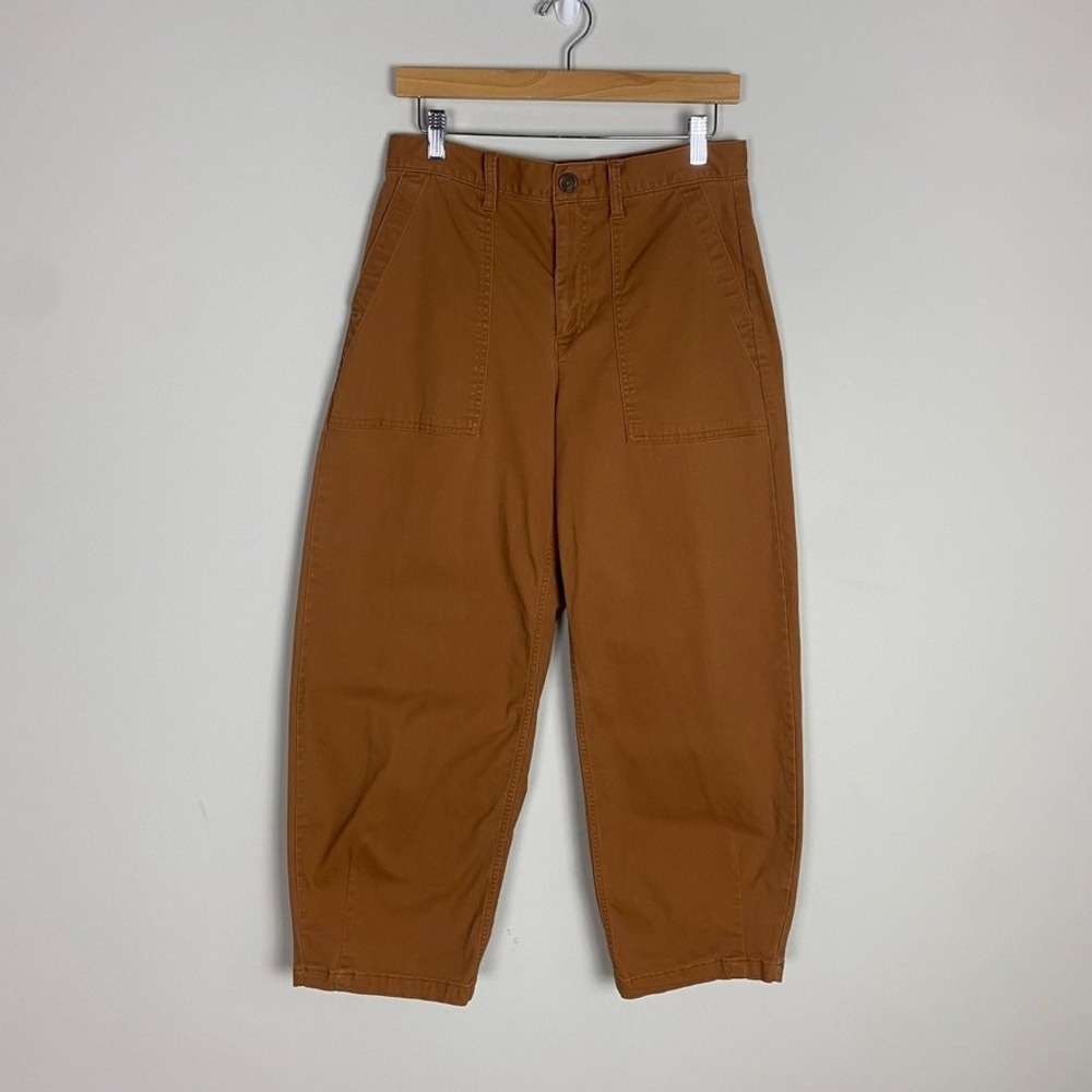 Lands End High Rise Barrel Leg Utility Pants Womens 8 Camel Brown Twill Capsule